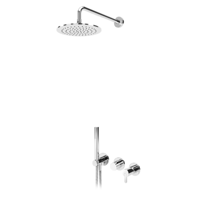 Sistema embutido de duche com chuveiro de parede Ø300 mm em Inox e kit chuveiro mão Elo Bruma Leaf - 167 361 9CR