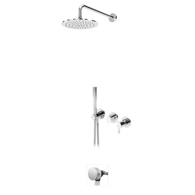 Sistema embutido de banheira com chuveiro de parede Ø250 mm em Inox, kit de chuveiro mão Elo e válvula com bica de enchimento para banheira Bruma Leaf - 167 364 2CR