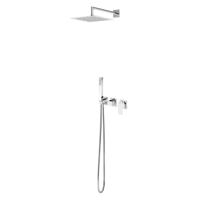Sistema embutido de duche com chuveiro de parede 200×200 mm em ABS e kit de chuveiro mão Quadra Bruma Linea - 182 571 2CR