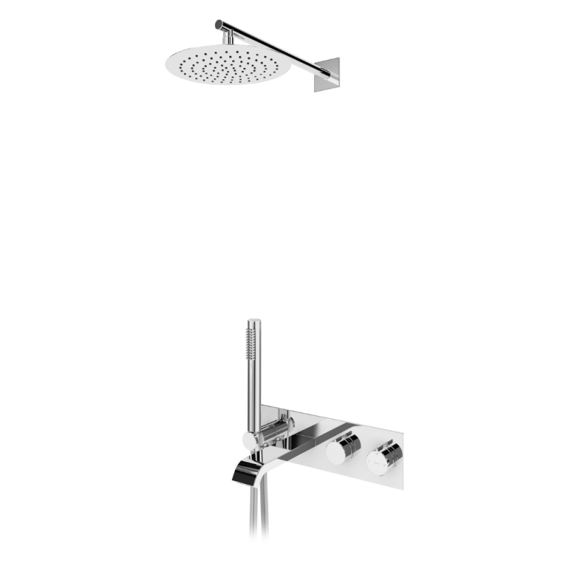 Sistema termostático embutido de banheira com chuveiro de parede Ø250 mm, kit de chuveiro mão e bica de banheira – VenusQ – Bruma Breeze 187 350 1CR