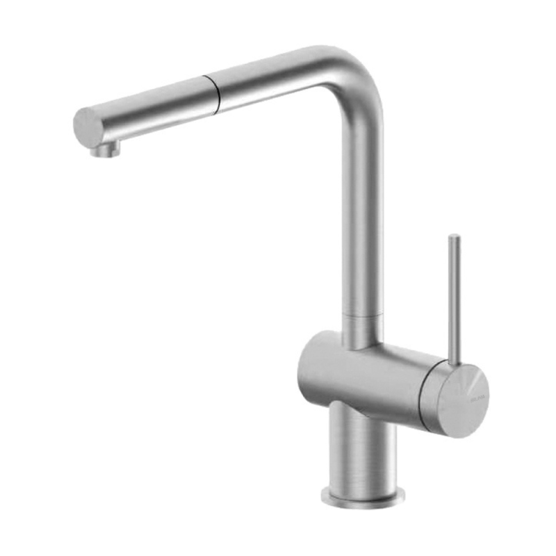 Monocomando de lava loiça, bica giratória, chuveiro extraível – Inox – Bruma 197 010 1IS