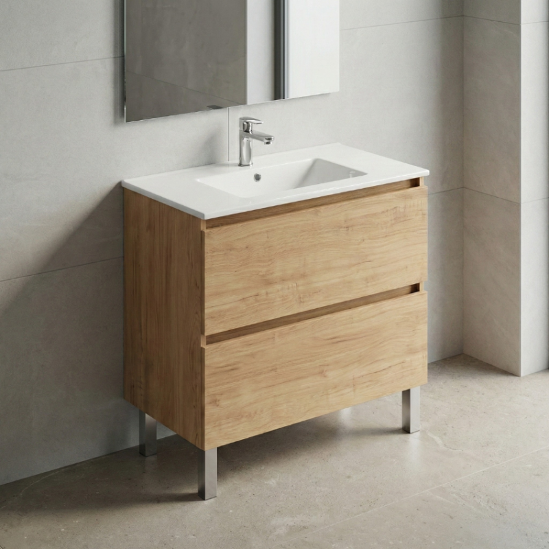 Móvel de Casa de Banho Clove Nogal Slow – 2 Gavetas com Lavatório Cerâmico