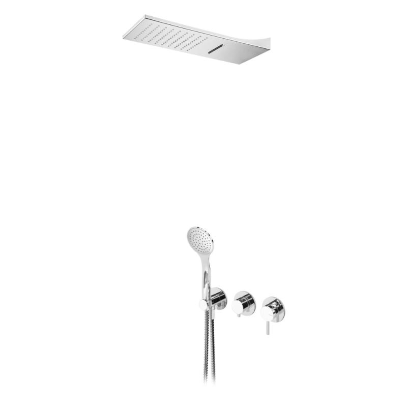 Sistema embutido de duche com chuveiro Line Cascade (Chuva/ Cascata) e chuveiro mão Bruma Lusitano - 107 410 1CR