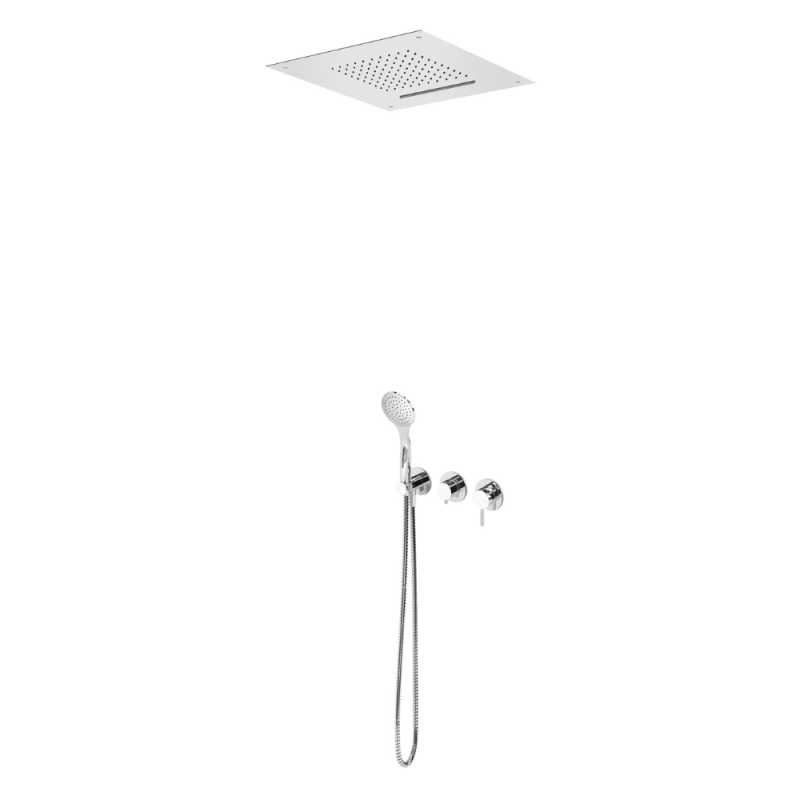 Sistema embutido de duche com chuveiro de tecto (Chuva/Cascata) e chuveiro mão Bruma Lusitano - 107 426 1CR