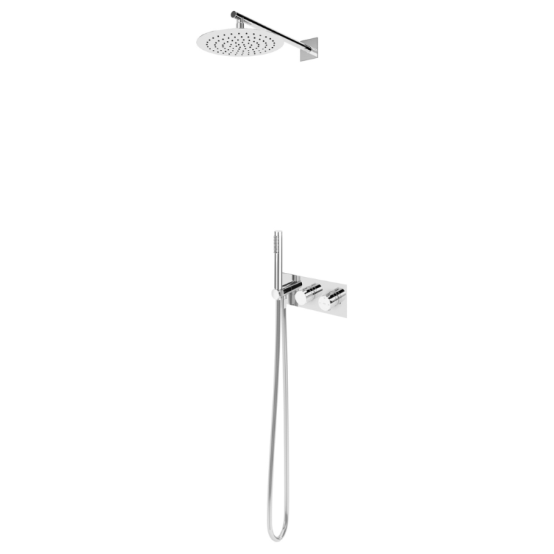 Sistema termostático embutido de duche com chuveiro de parede Ø250 mm e kit de chuveiro mão – VenusQ Bruma Breeze - 187 480 2CR