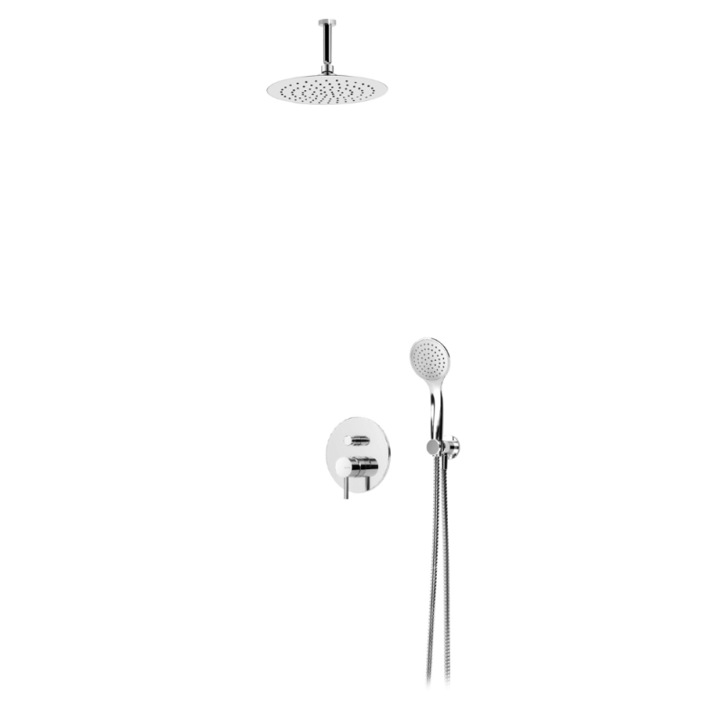 Sistema embutido de duche com chuveiro de tecto Ø230 mm em ABS e braço 100 mm e kit de chuveiro mão Emotion Bruma Lusitano - 107 560 3CR