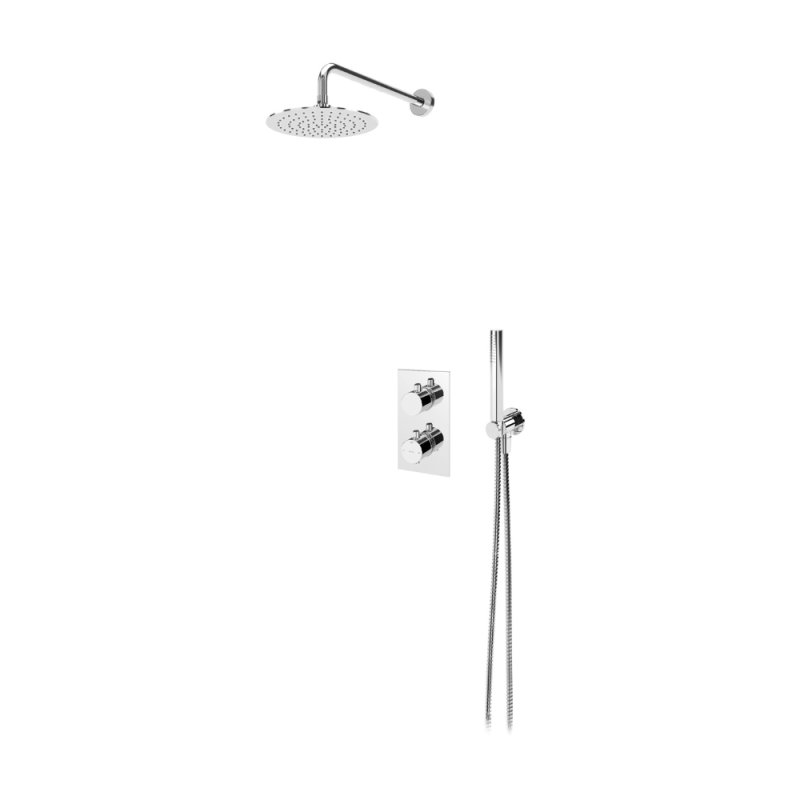 Sistema termostático embutido de duche com chuveiro de parede Ø230 mm em ABS e kit chuveiro mão Bruma Elo - 138 780 2CR