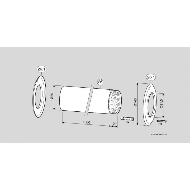 Troço Reto AZ283 1000mm + 2 Espelhos + Grelha BOSCH (80mm)