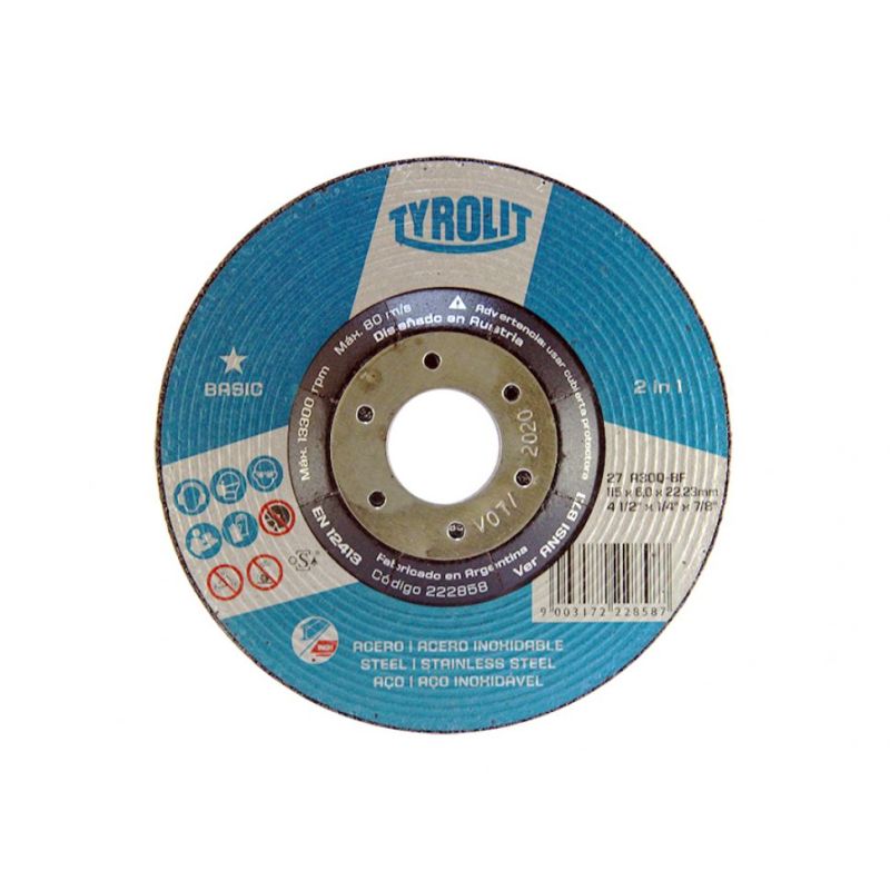 Disco de Desbaste para Aço e Aço Inox TYROLIT 115x6.0