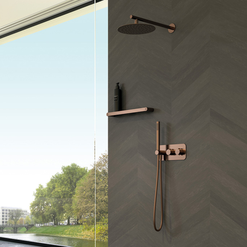 Sistema embutido de duche termostático com chuveiro de parede Ø250 mm em inox EloFLowQ e kit de chuveiro mão Elo – Venus – Bruma Breeze 184 780 4SS