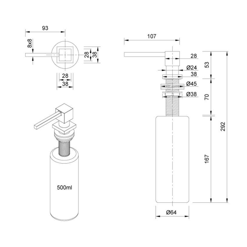 Doseador de Detergente Quadrado 500 ml - 03296