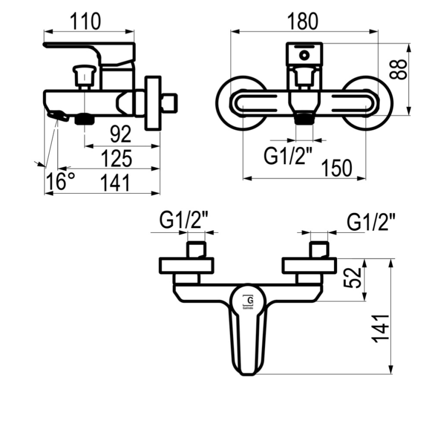 Monocomando GALINDO bathtub INGO PLUS