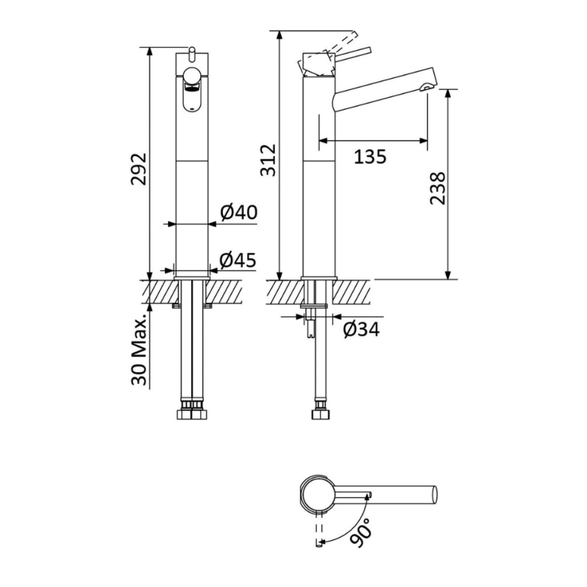 Monocomando BRUMA Lavabo alto LUSITANO (107 000 2CR)