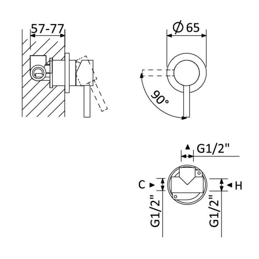 Moncomando embutido com 1 saída BRUMA LUSITANO - 107 120 1CR