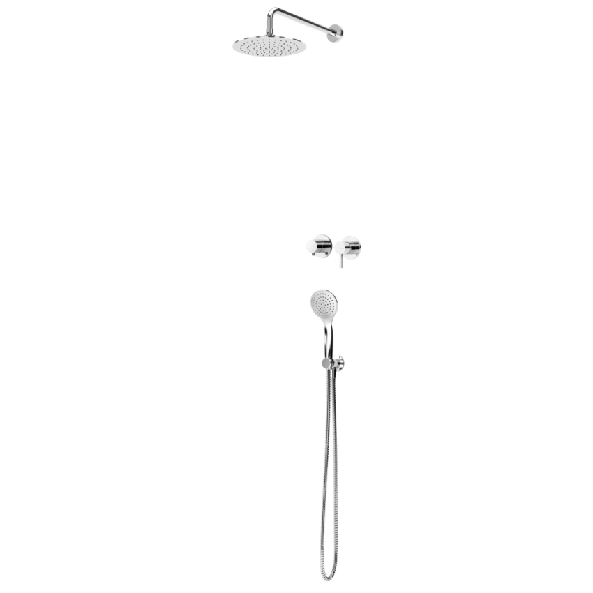 Sistema embutido de duche horizontal, com chuveiro de parede Ø230 mm em ABS e kit de chuveiro mão separado Emotion – Bruma Lusitano 107 750 1CR