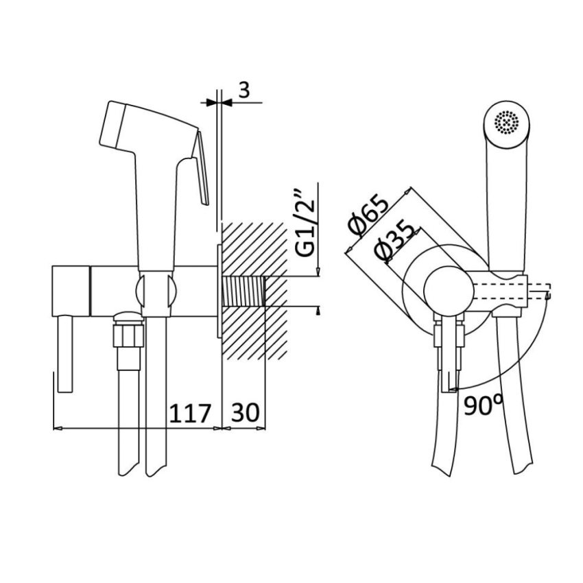 Torneira para bidé WC. Chuveiro de mão em latão Bruma - 107 871 1CR