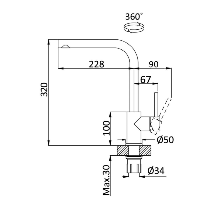 Monocomando de lava loiça, bica giratória Bruma Basil - 122 700 4CR