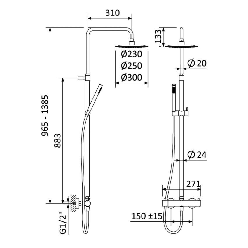 Thermostatic Shower System BRUMA ELO, ABS Shower D230