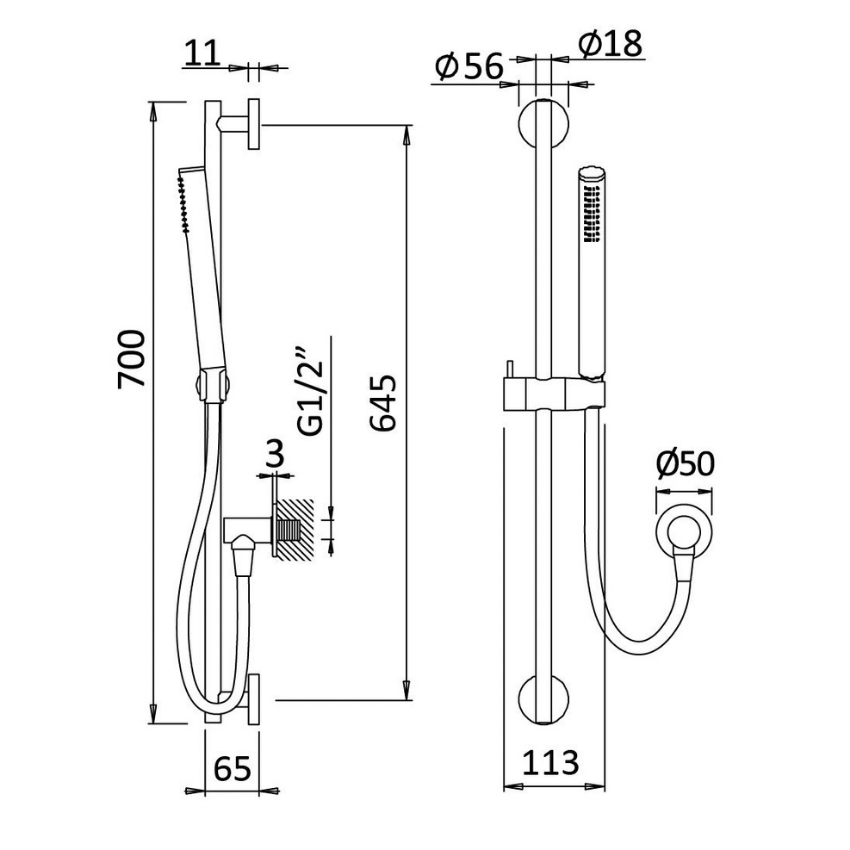 Conjunto de duche com curva de saída, curva EloX, bicha metal 160cm e chuveiro de mão em ABS Elo Bruma Adagio - 145 573 2CR