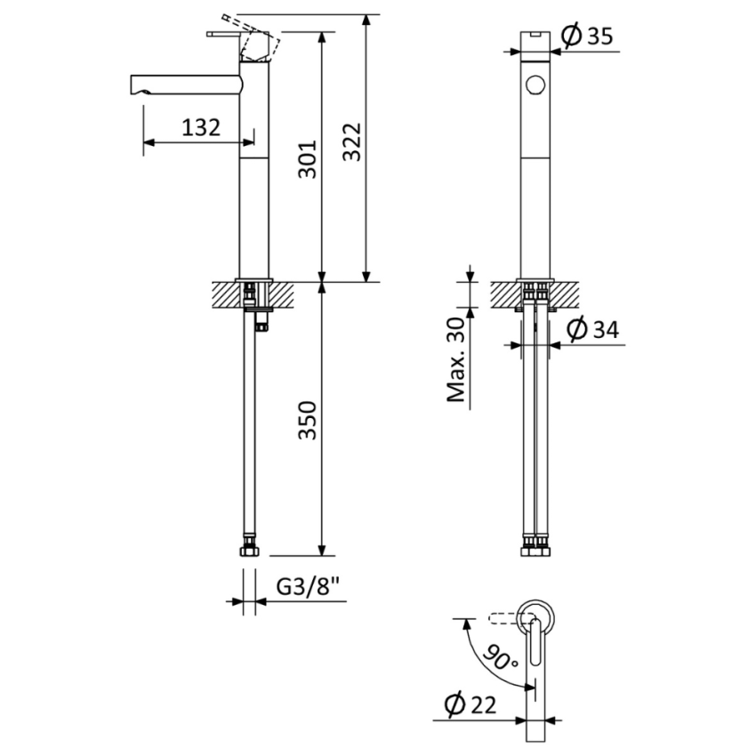 Monocomando de lavatório, para lavatórios altos BRUMA LEAF - 167 001 7CR