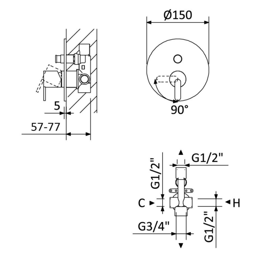 Bruma Leaf Shower/Bath Built-in Mixer 2S (167 130 2NS)
