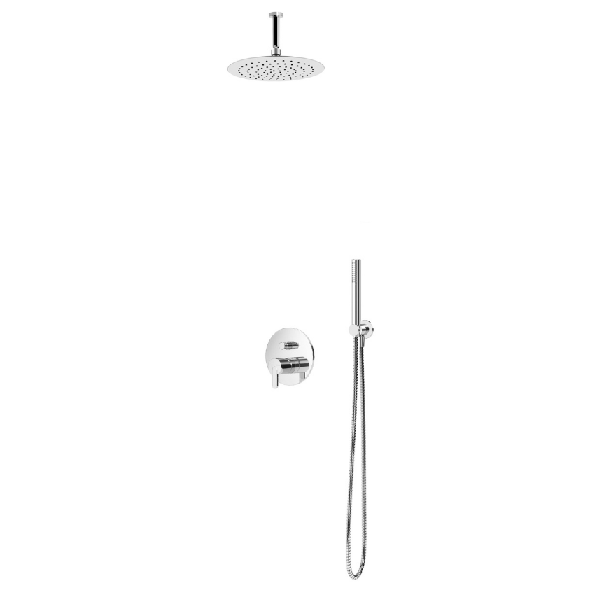 Sistema embutido de duche com chuveiro de tecto Ø230 mm em ABS, braço 100 mm e kit de chuveiro mão Elo Bruma Leaf - 167 540 1CR