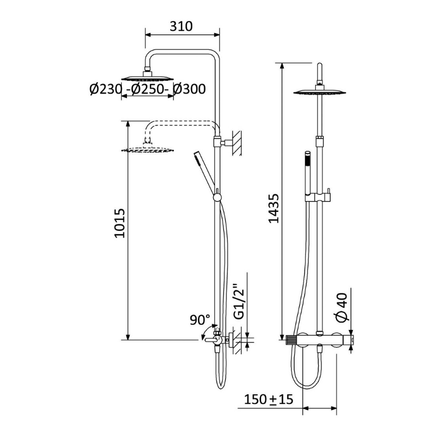 Sistema de Duche com braço ajustável, chuveiro de 300mm em inox e rampa de duche Bruma Leaf - 167 653 1CR