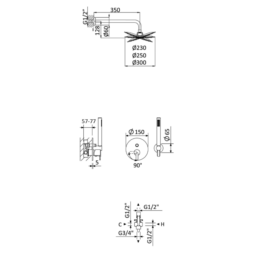 BRUMA Built-in Shower System LEAF, ABS Shower D230