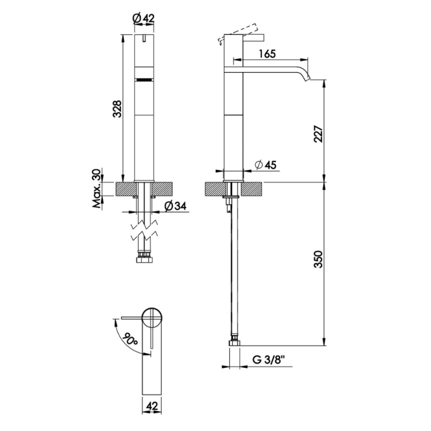 Monocomando de lavatório, para lavatórios altos – Bruma Breeze 168 000 2CR