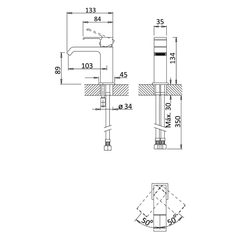 Monocomando de lavatório com válvula clic-clac 1 1/4″ Bruma Linea - 182 014 1CR