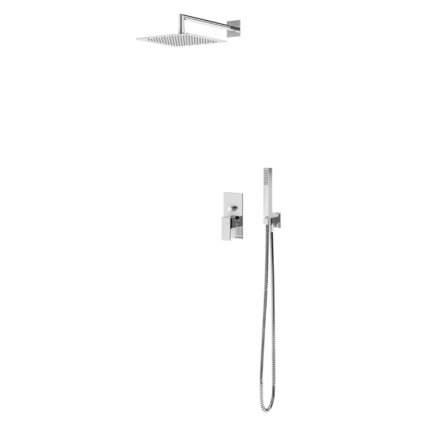 Sistema embutido de duche com chuveiro de parede 200×200 mm em ABS e kit de chuveiro mão Quadra Bruma Linea - 182 760 6CR