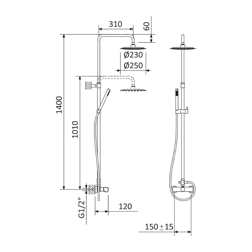 Sistema de duche com braço ajustável, chuveiro de Ø230mm em ABS e rampa de duche Bruma Adagio - 193 270 1CR