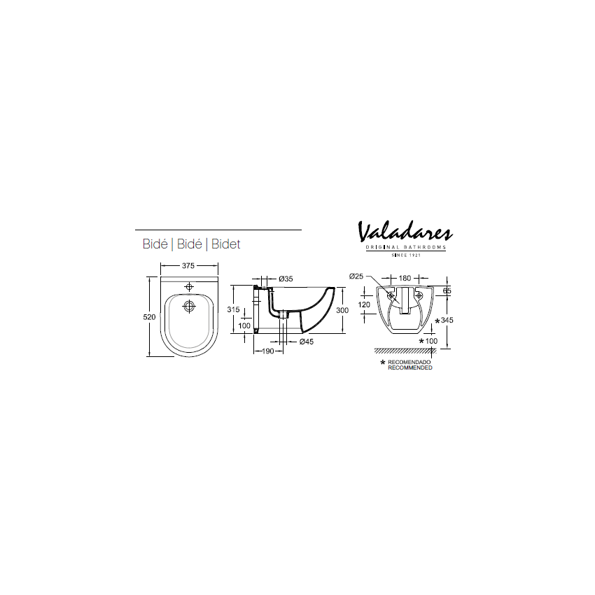 Wall-Hung Bidet VALADARES NAUTILUS