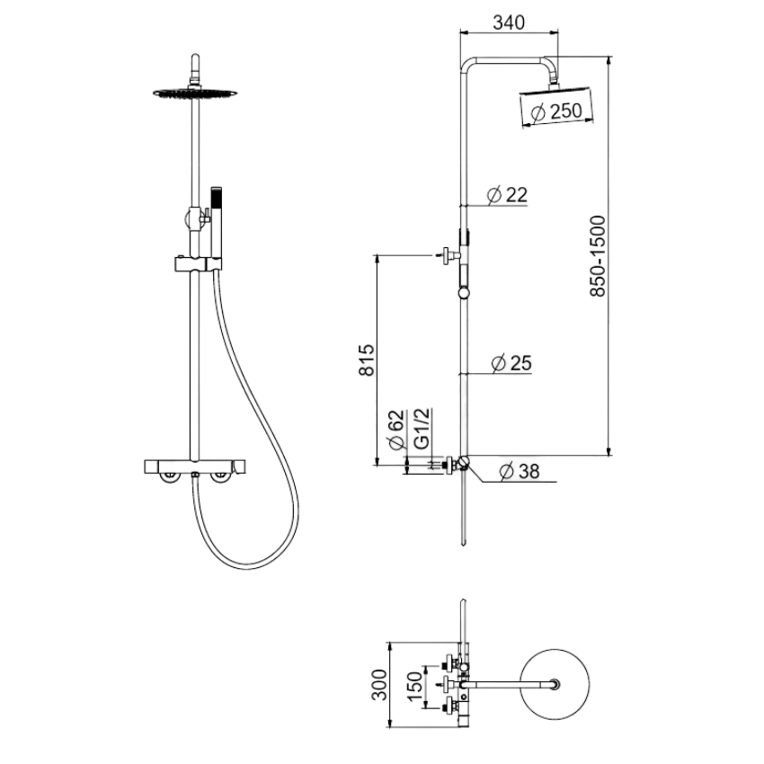Sistema de Duche EQ+ Nantes Preto Mate