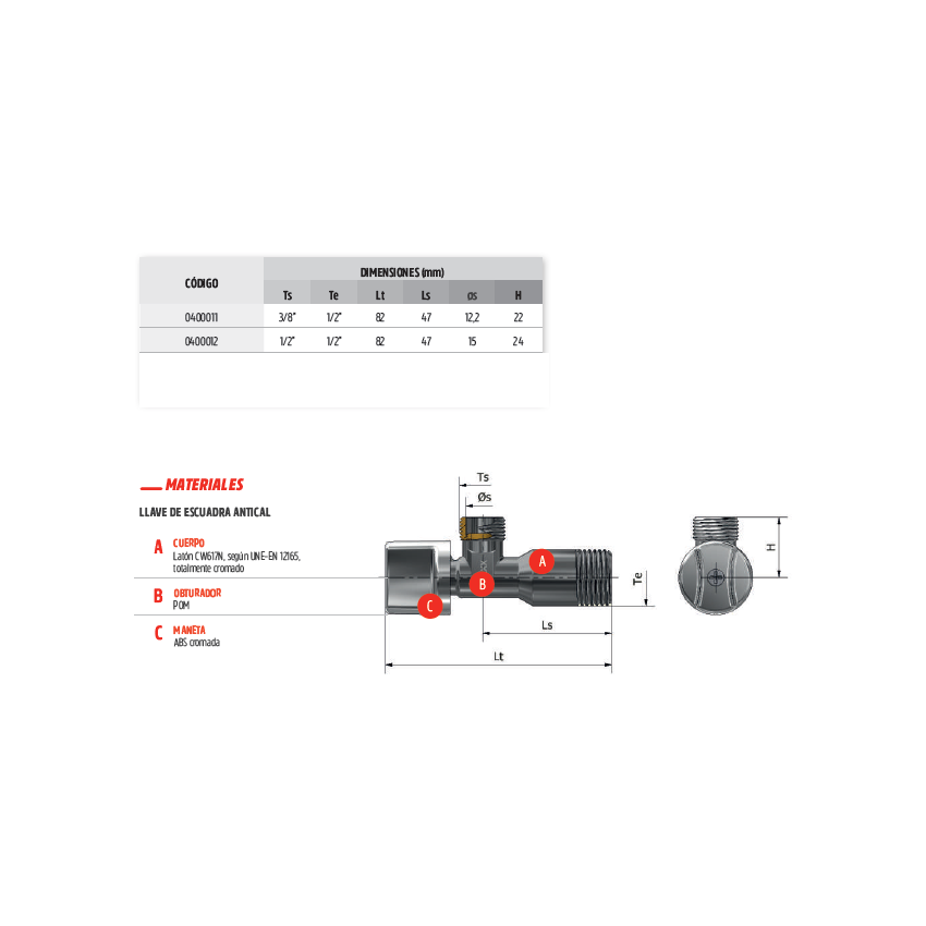 TMM E-650 1/2x3/8 Angle Faucet (anti-limescale)