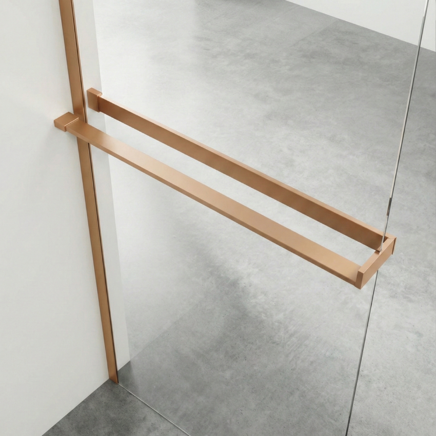 Painel de Duche EQ+ Milão Fixo Rosa Ouro Mate com suporte em L + Toalheiro