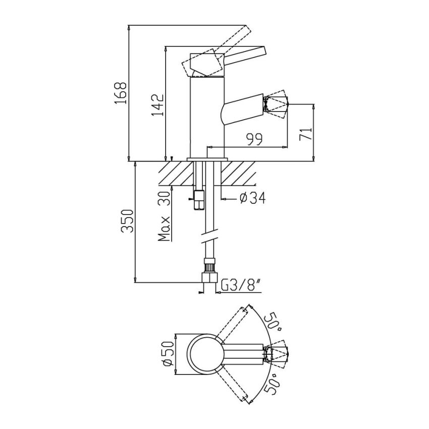 Grifo Monocomando BRUMA bidé LUSITANO + válvula clic clac (107 021 1CR)