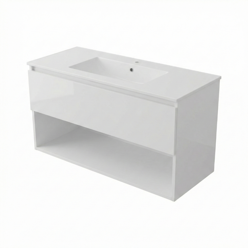 Móvel de Casa de Banho Suspenso Clove Branco – 1 Gaveta com Lavatório Cerâmico