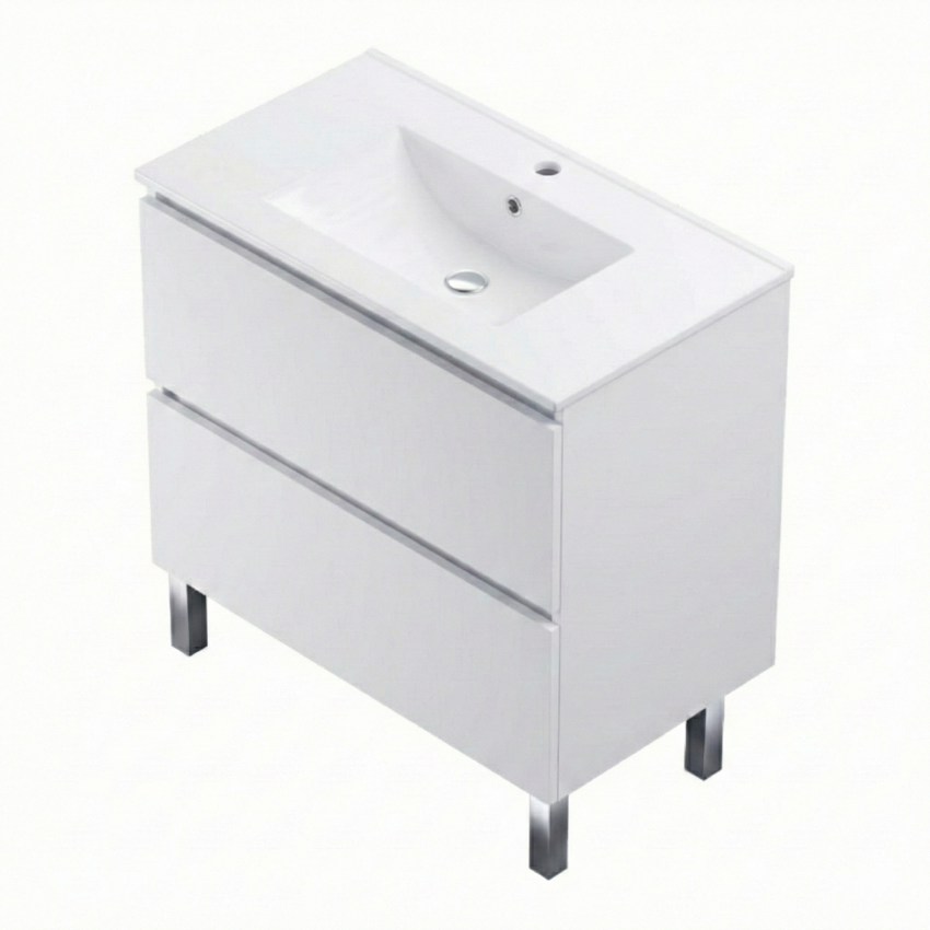 Móvel de Casa de Banho Branco – 2 Gavetas com Lavatório Cerâmico