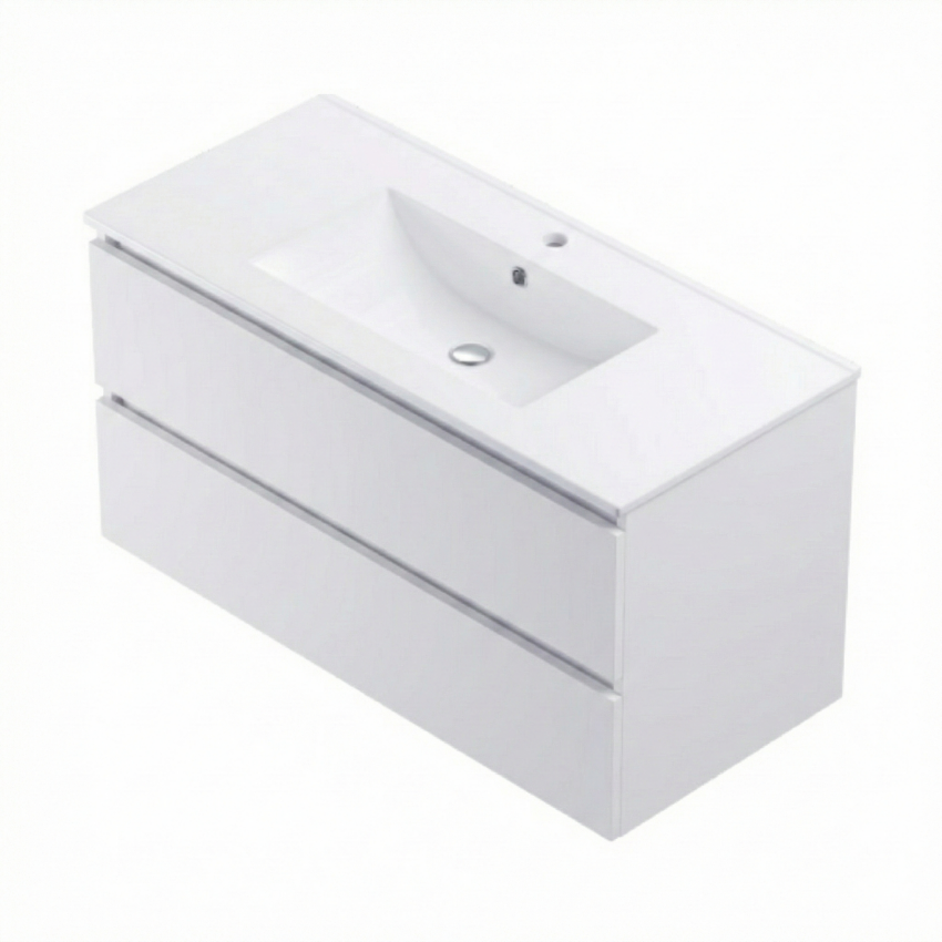 Móvel de Casa de Banho Suspenso Clove Branco – 2 Gavetas com Lavatório Cerâmico