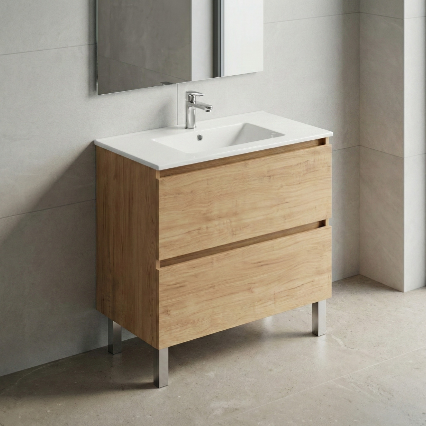 Móvel de Casa de Banho Clove Nogal Slow – 2 Gavetas com Lavatório Cerâmico