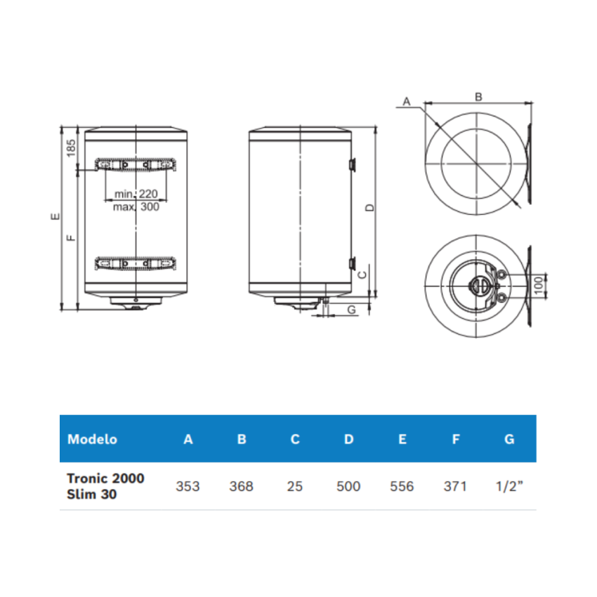 Termoacumulador 30L BOSCH Tronic 2000T Slim
