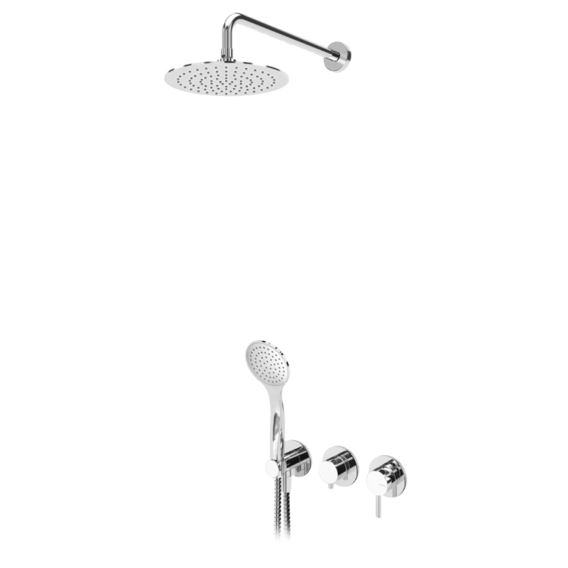 Sistema embutido de duche com chuveiro de parede Ø230 mm em ABS e kit de chuveiro mão Emotion - Bruma Lusitano 107 570 1CR