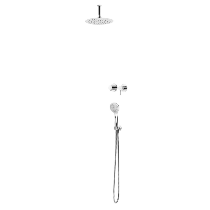 Sistema embutido de duche horizontal, com chuveiro de tecto Ø230 mm em ABS e kit de chuveiro mão separado Emotion Bruma Lusitano - 107 650 8CR