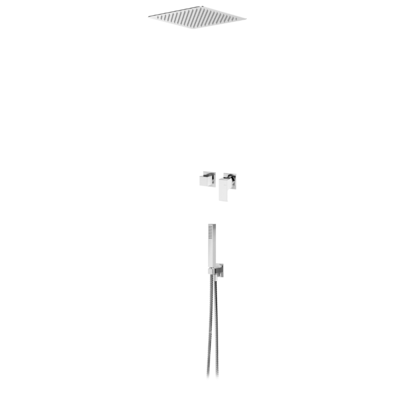 Sistema embutido de duche com chuveiro de tecto EasyFix 300×300 mm (Chuva) e chuveiro de mão separado Quadra Bruma Linea - 182 421 1CR