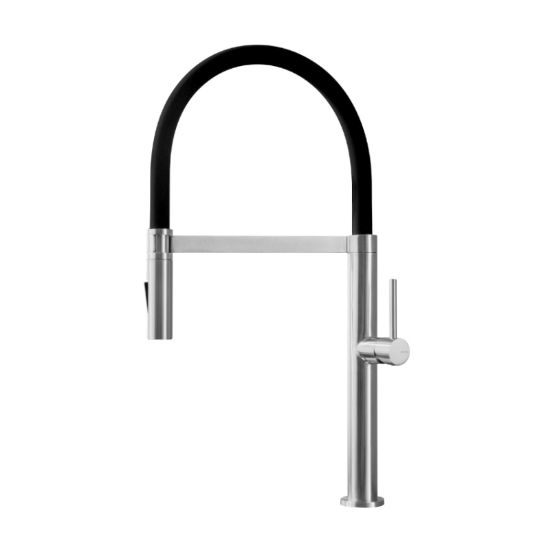 Monocomando de lava loiça, bica giratória, chuveiro extensível 2 jatos - Inox Bruma - 197 011 1IS